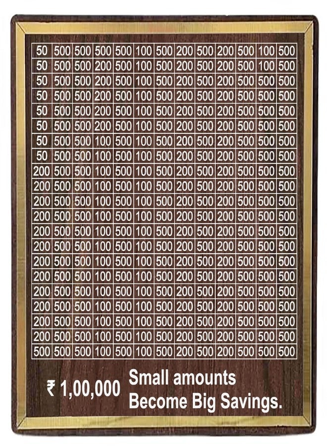 ADK Wooden Asian Money Saving Box with Grid Chart, 1,00,000 Savings Tracker, Brown and Gold - Image 1